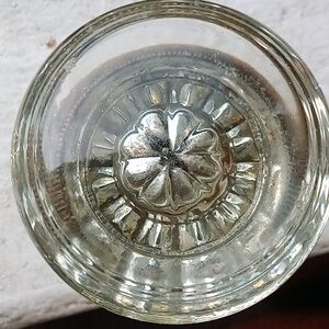 Stunning antique crystal  glass  brass door knob with silver flower inside.